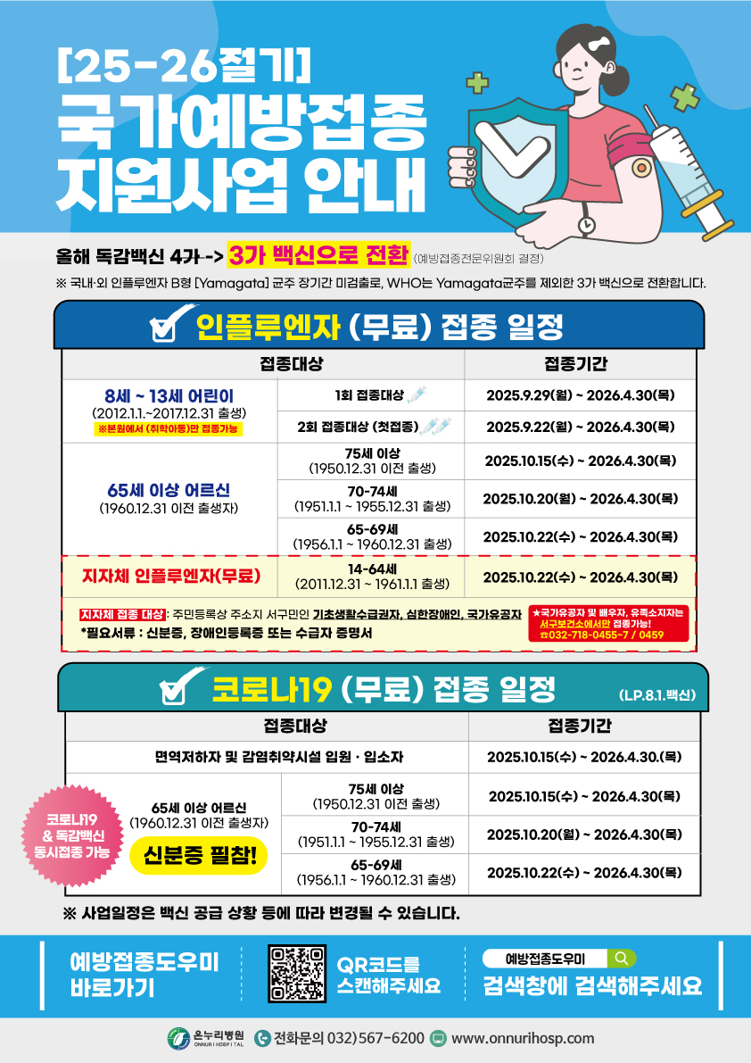 [25-26절기] 독감/코로나19 예방접종 지원사업 안내